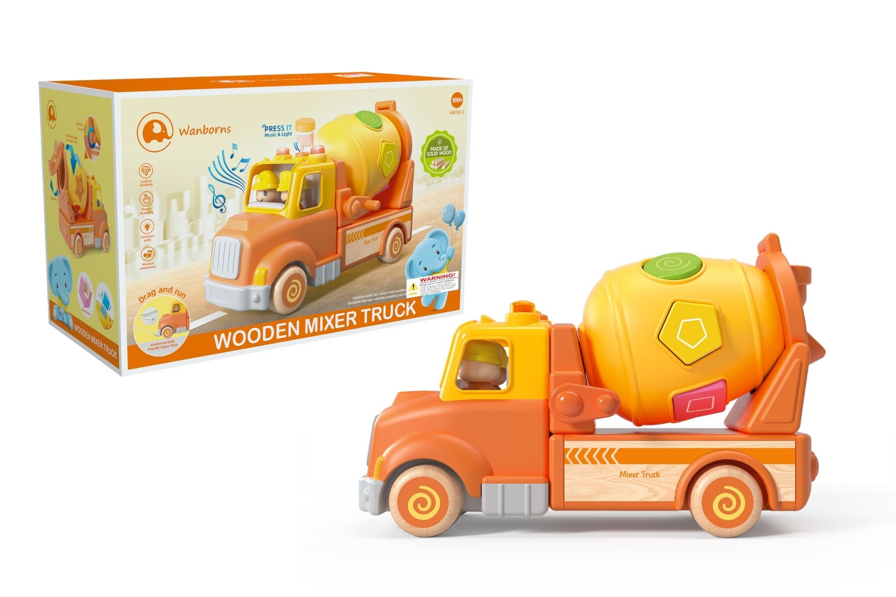 WOODEN MIXER TRUCK WITH BLOCKS SOUND AND LIGHT
